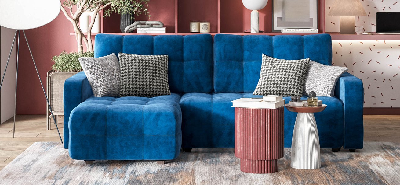 Угловой диван Денди велюр Монолит синий