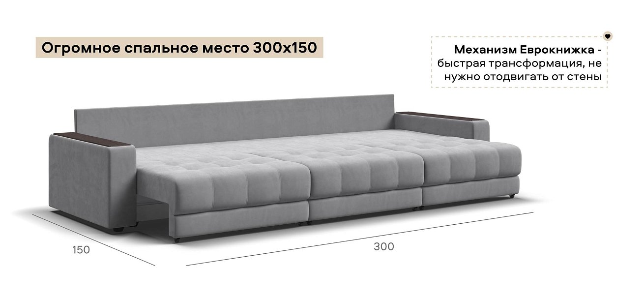 Диван Босс Гранд велюр Монолит сталь