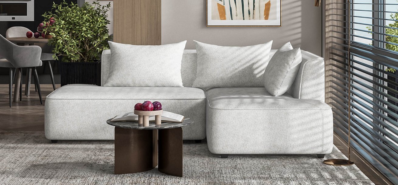 Угловой диван правый Кинг Твин Шенилл Клауд крем