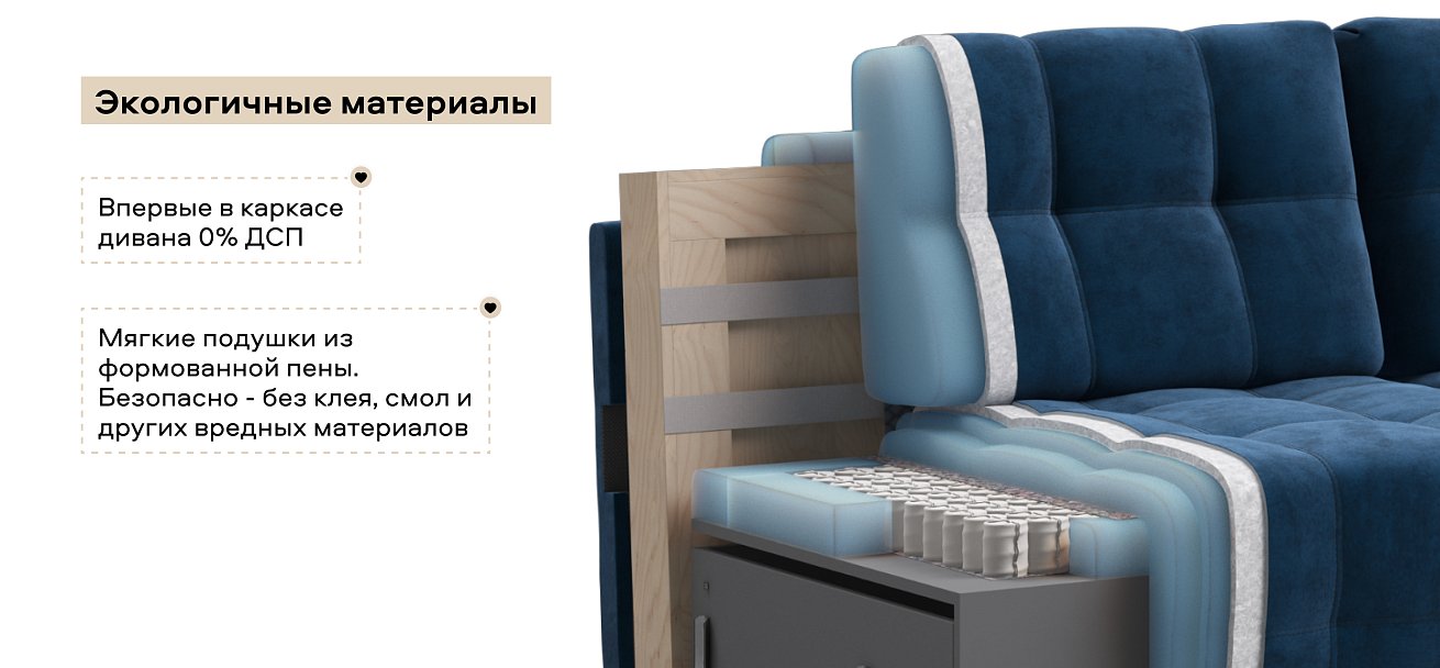 Диван Босс ХО велюр Монолит синий / Камень