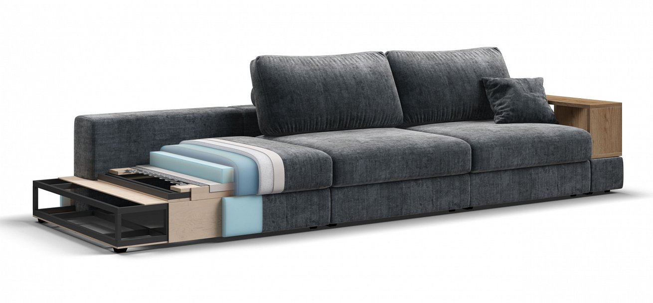 Диван-кровать BOSS MODOOL MAX шенилл Gloss карбон с двумя полками подлокотниками