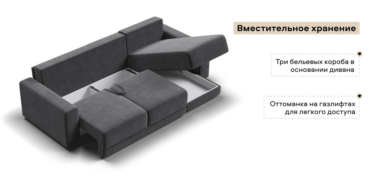 Угловой диван Босс Прайм ХЛ Вельвет Корд графит