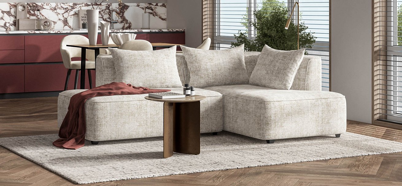 Угловой диван правый Кинг Твин Шенилл Смарт кварц