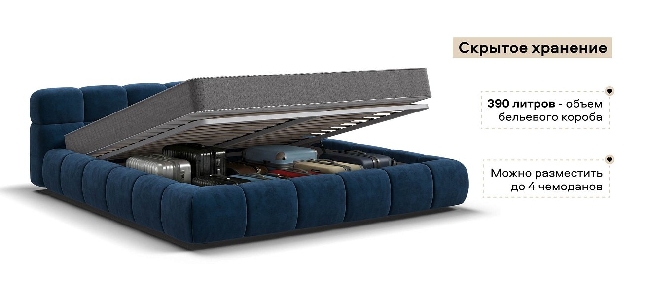 Босс Дрим Кровать+ПМ 180*200 велюр Монолит синий