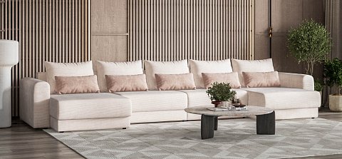 Модульный п-образный диван Ричмонд Модуль Вельвет Корд бежевый 2