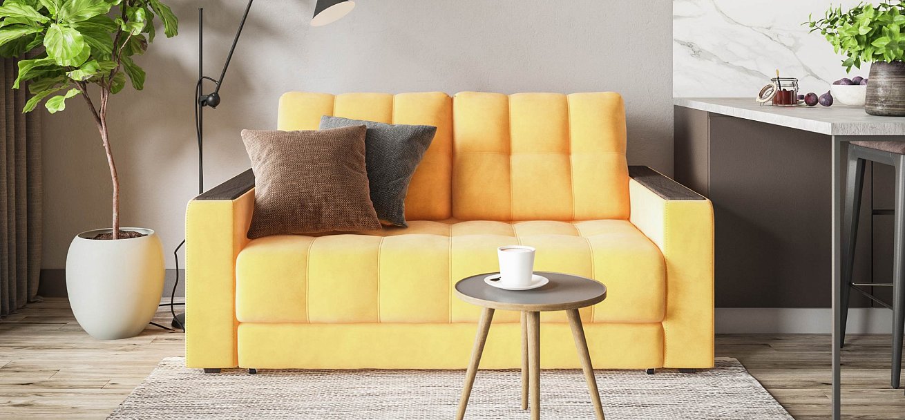 Диван Босс двухместный велюр Монолит желтый