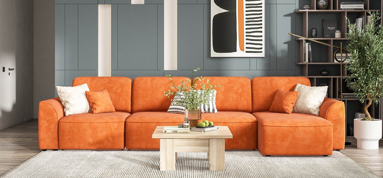 Угловой диван Кинг Модуль Макс Велюр Алькантара оранж