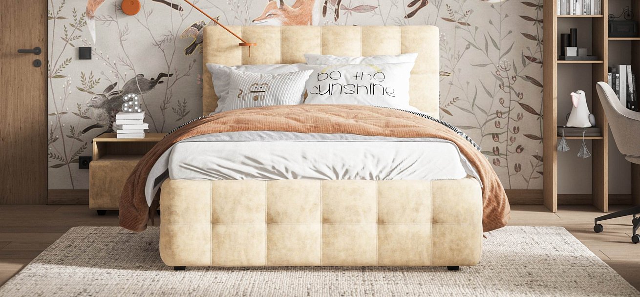 Босс Кровать+ПМ 140*200 велюр Роял шампань