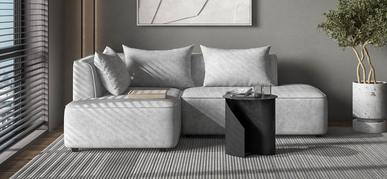 Угловой диван левый Кинг Твин Шенилл Клауд серый