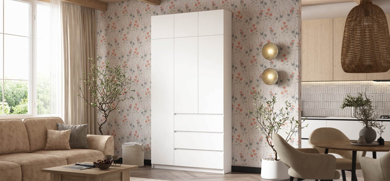 Идея 135 шкаф распашной 3Д+ящики Белый