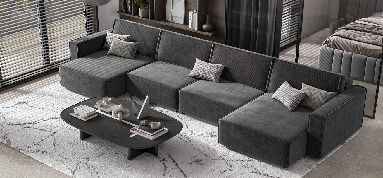 П-образный диван Босс Софт Модуль Вельвет Корд графит