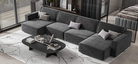 П-образный диван Босс Софт Модуль Вельвет Корд графит 2