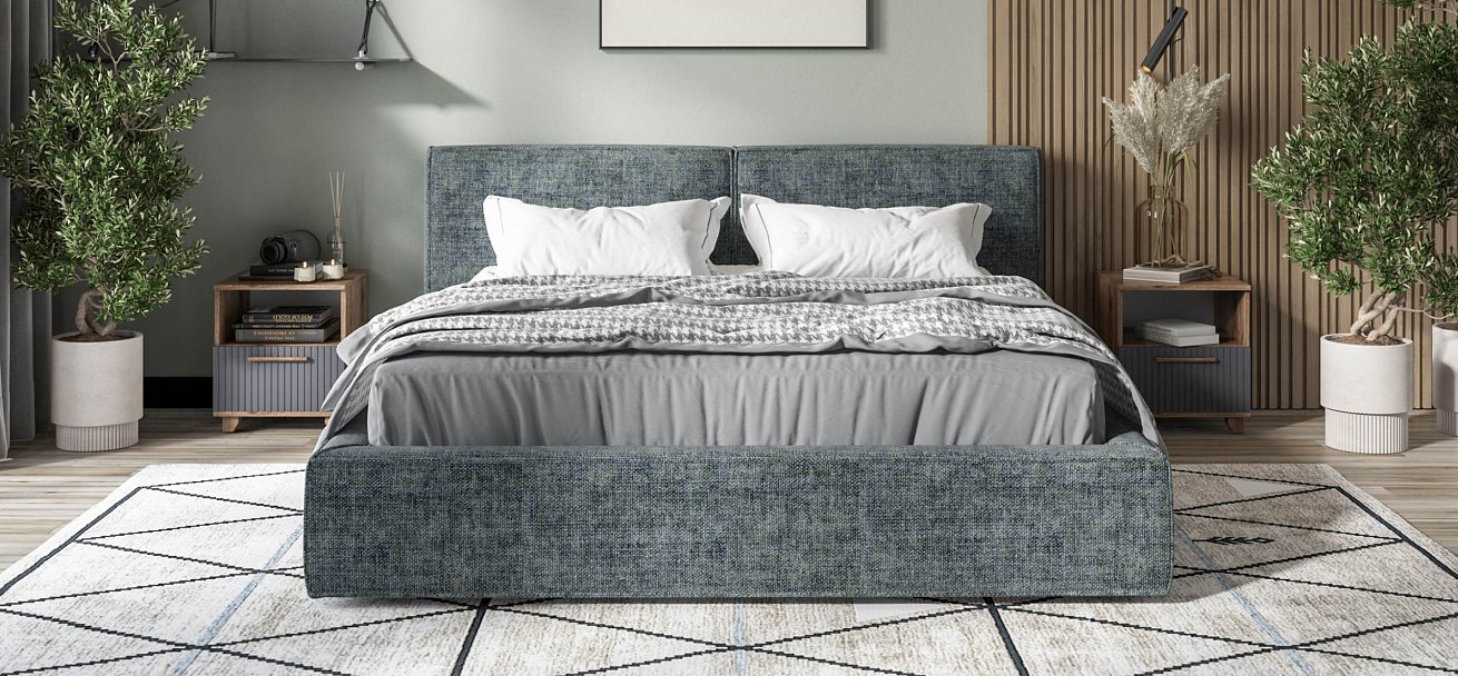 Норд Кровать+ПМ 160*200 Шенилл Смарт серый