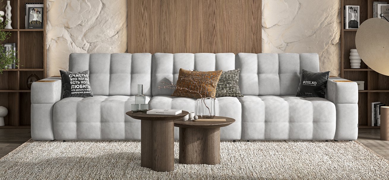 Диван Босс ХО Макс велюр Монолит сталь / Дымчатый Крафт