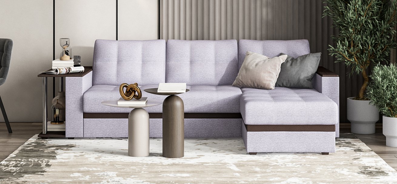 Угловой диван Атланта Люкс Рогожка Мальмо платина