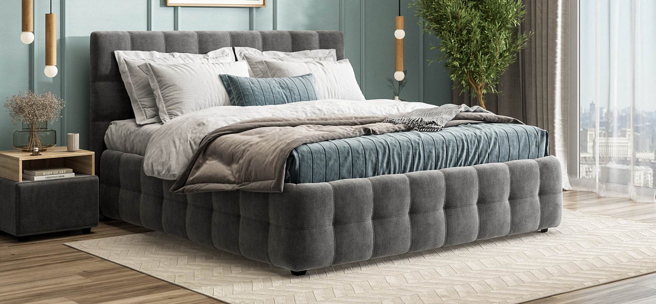 Босс Кровать+ПМ 180*200 велюр Монолит серый