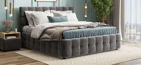 Босс Кровать+ПМ 180*200 велюр Монолит серый 2