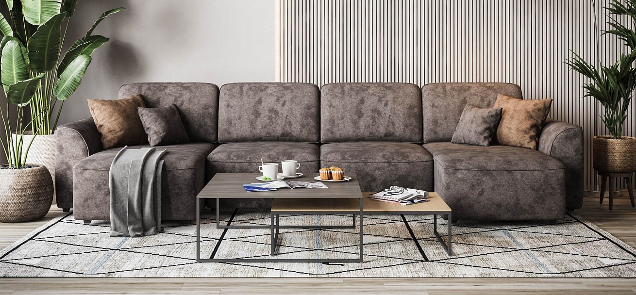 П-образный диван Кинг Модуль велюр Алькантара серый