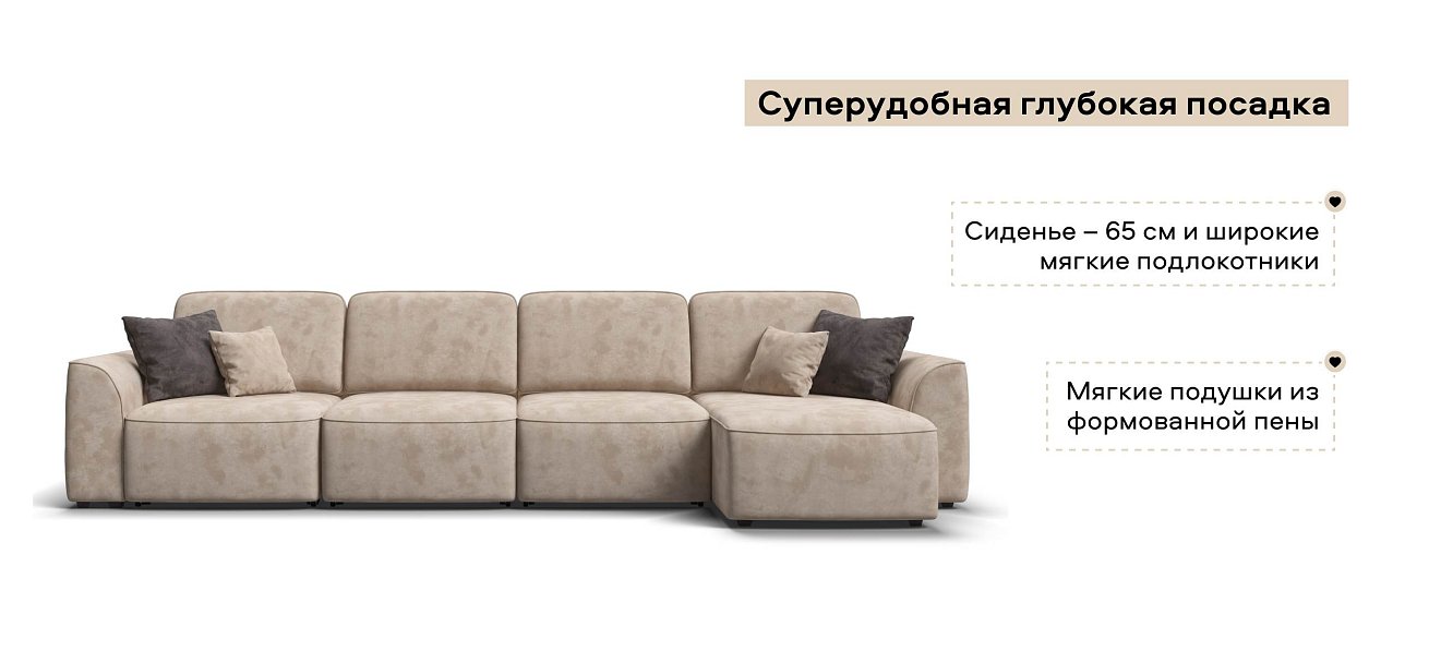 Угловой диван Кинг Модуль Макс велюр Алькантара пепел