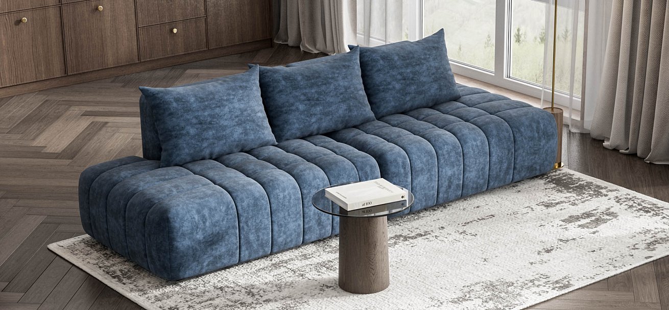 Диван Босс Твин прямой Велюр Роял синий