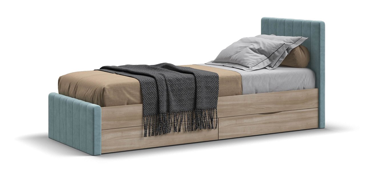 Лофт Мини Кровать 90*200 велюр Монолит аква, Сонома