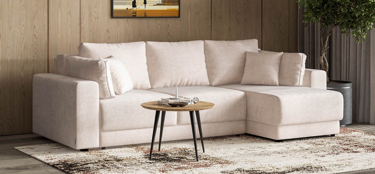 Угловой диван Босс Прайм ХЛ Вельвет Корд бежевый