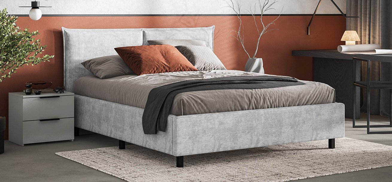 Лео Кровать 160*200 Вельвет Корд серый