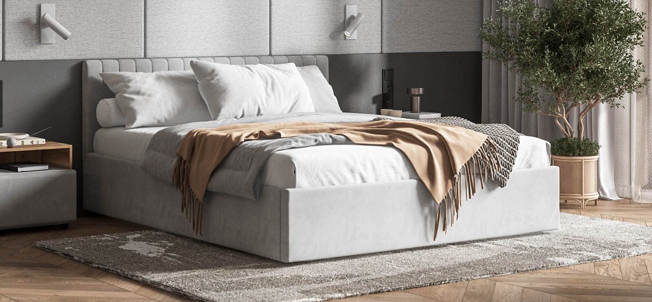 Ронда Кровать+ПМ 160*200 велюр Монолит сталь