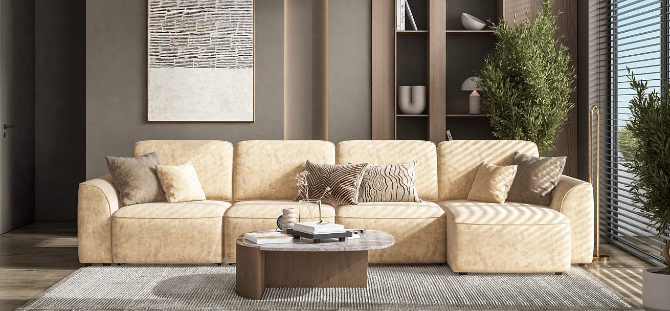 Угловой диван Кинг Модуль Макс велюр Роял шампань