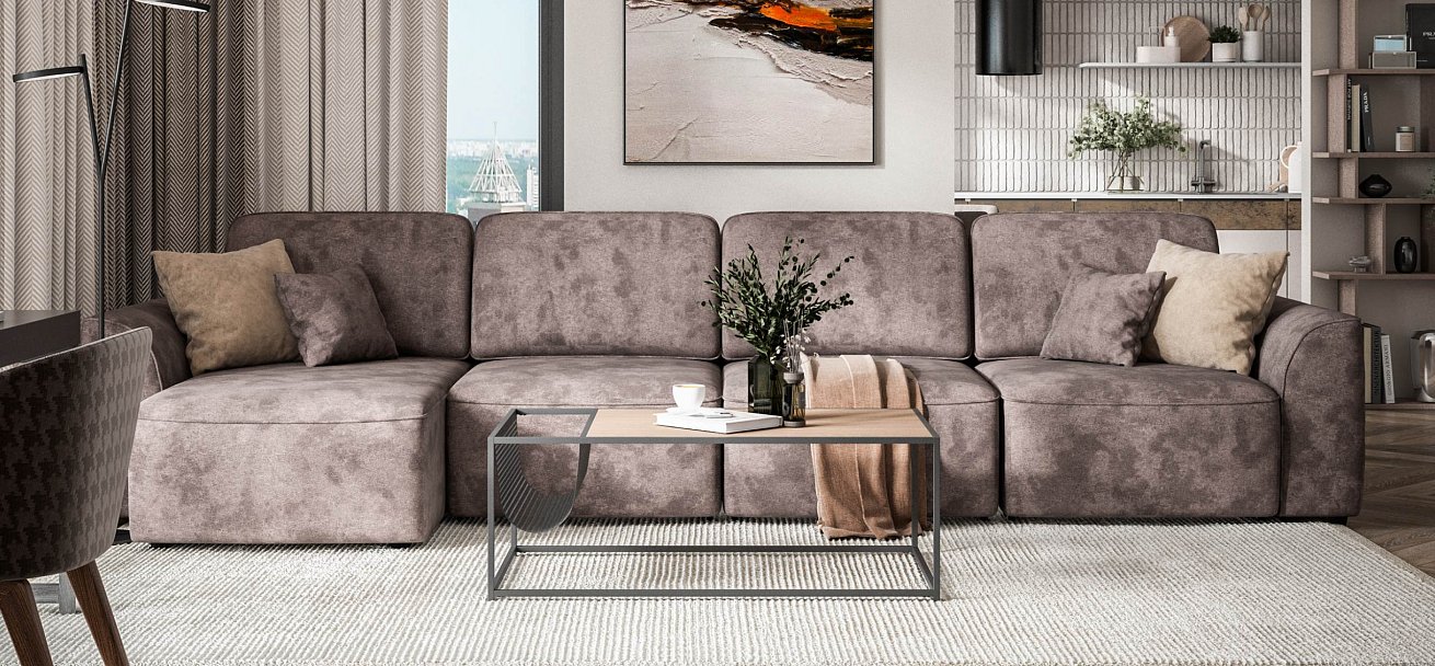 Угловой диван Кинг Модуль Макс велюр Алькантара серый