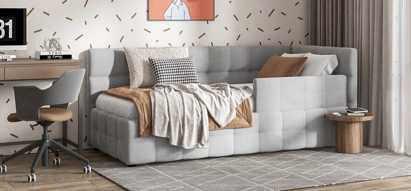 Босс Мини Кровать+ПМ 90*200 велюр Монолит сталь