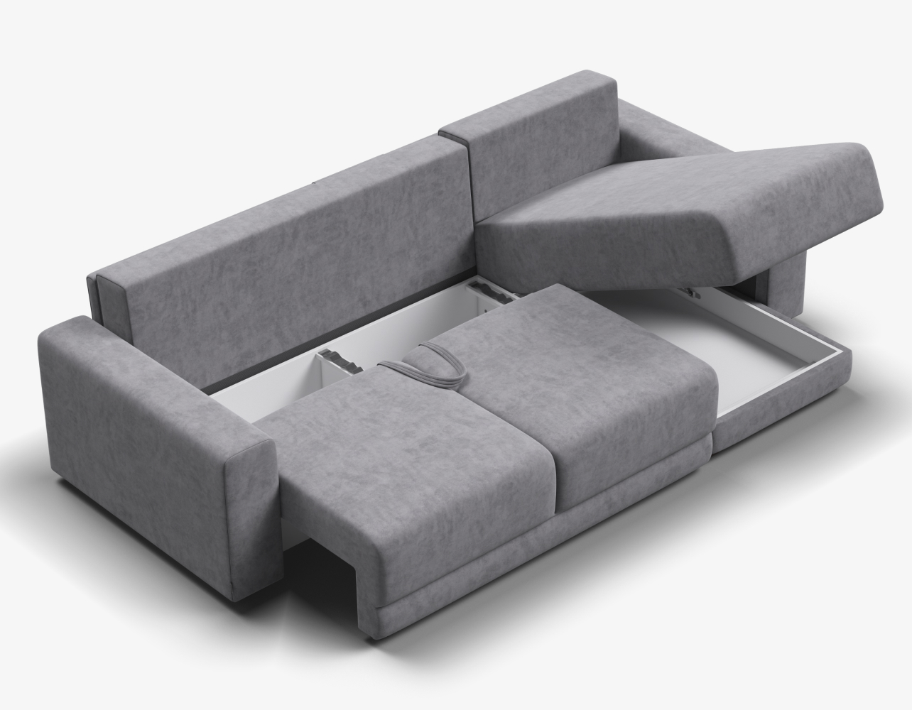 Бельевой короб на 175 л под посадочной частью и дополнительный в оттоманке на 118 л - удобное и безопасное хранение постельного белья