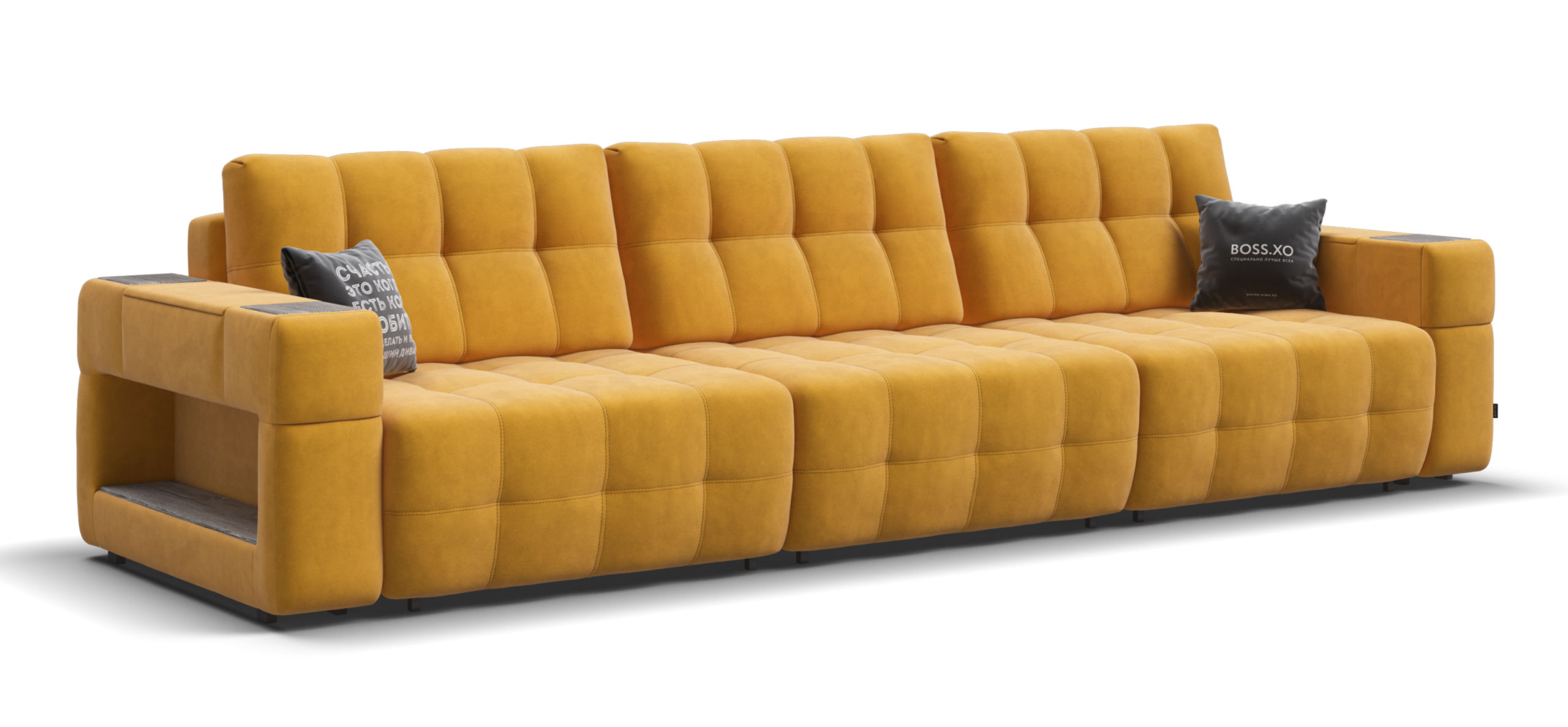 Диван Босс ХО Макс велюр Монолит желтый / Камень