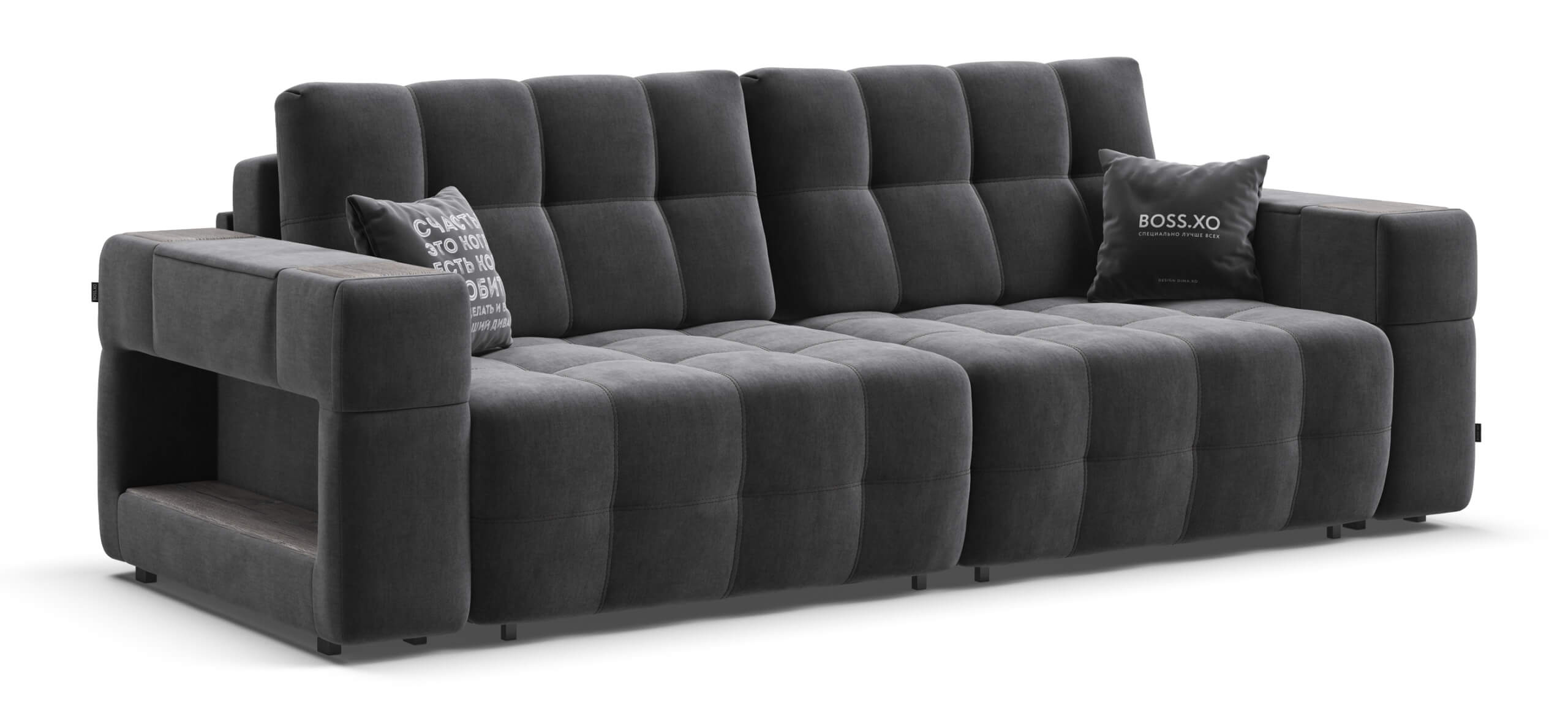 Диван Босс ХО велюр Монолит серый / Камень