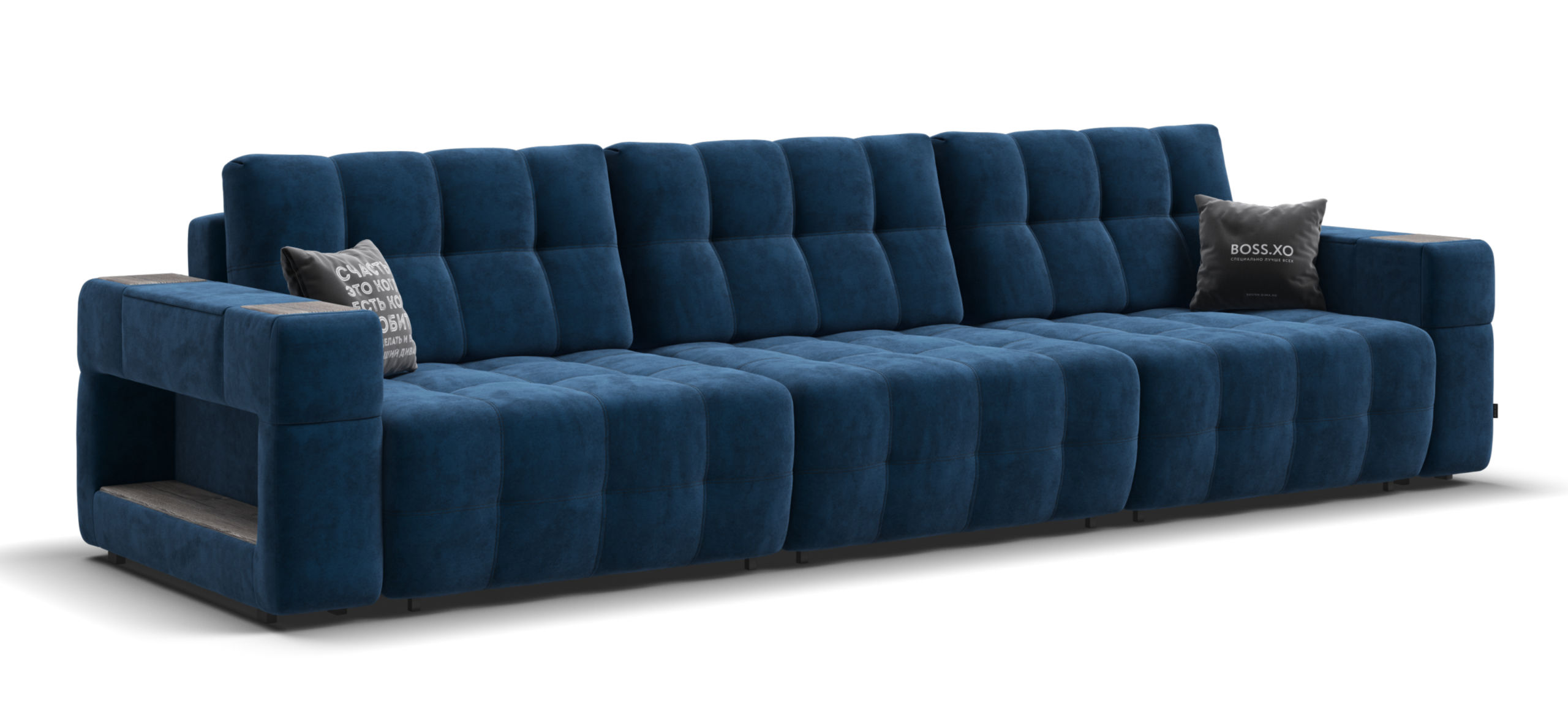 Диван Босс ХО Макс велюр Монолит синий / Камень